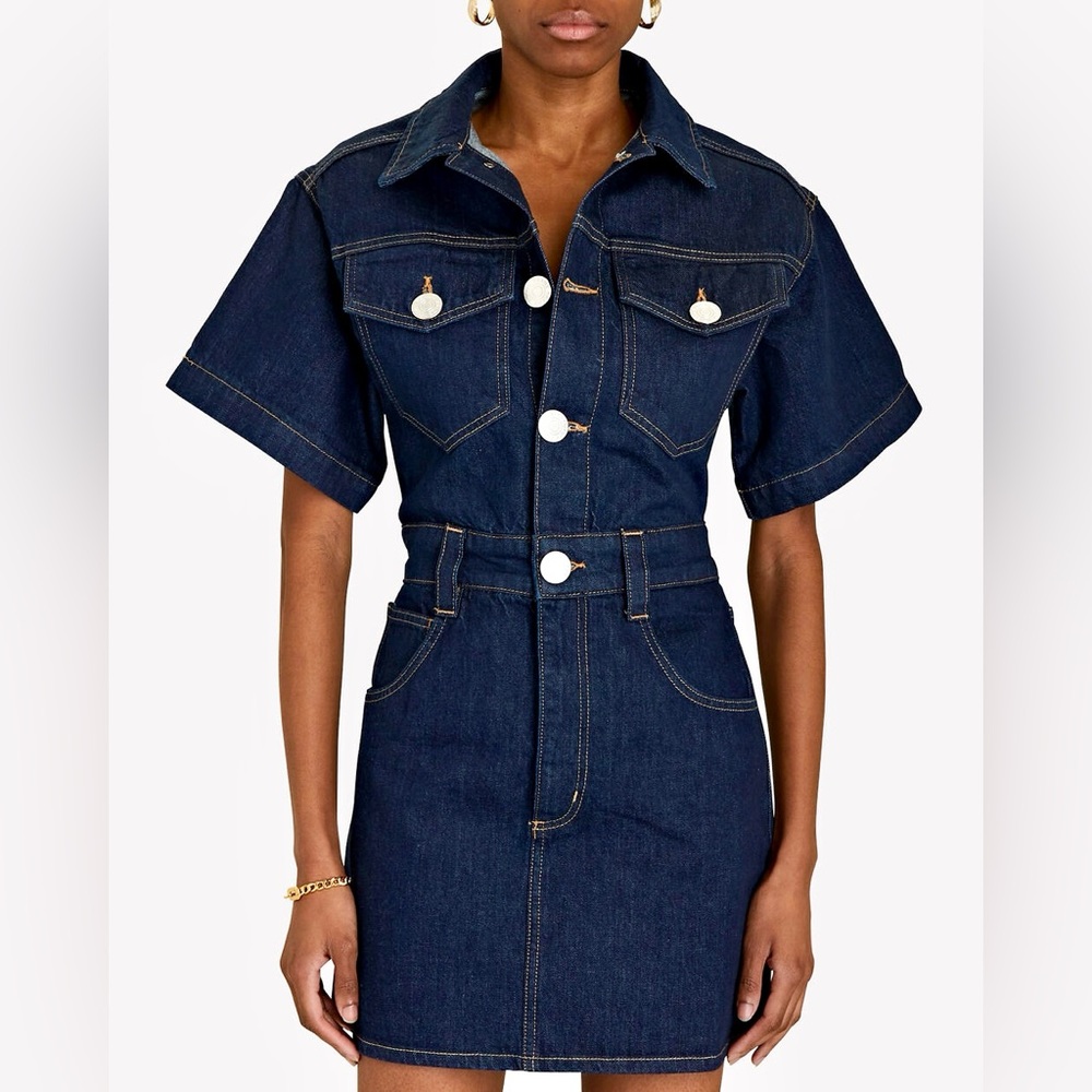 Frame Denim Oversized Button Detail Denim Mini Dress